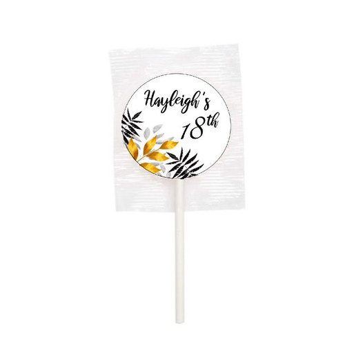 Personalised Black, Gold & Silver Leaf Lollipop