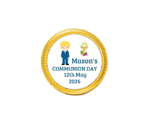 Personalised Communion Blonde Boy Chocolate Coins