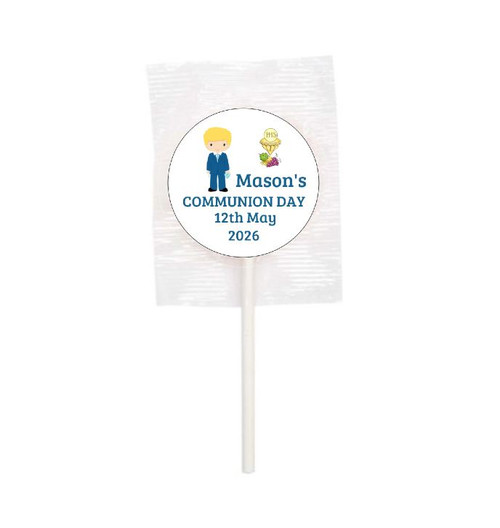 Personalised Communion Blonde Boy Lollipops