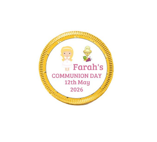 Personalised Communion Girl Blonde Chocolate Coins