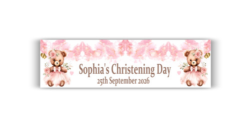 Personalised Pink Teddy Bear Christening Banner