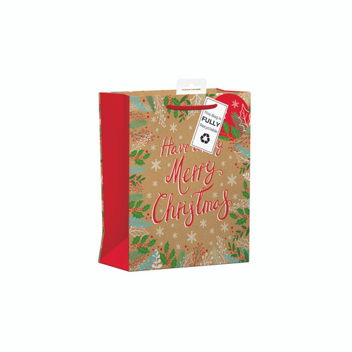 Merry Christmas Medium Kraft Gift Bag
