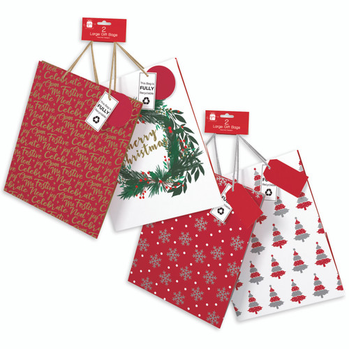Large Festive Christmas Gift Bags 2 Pack