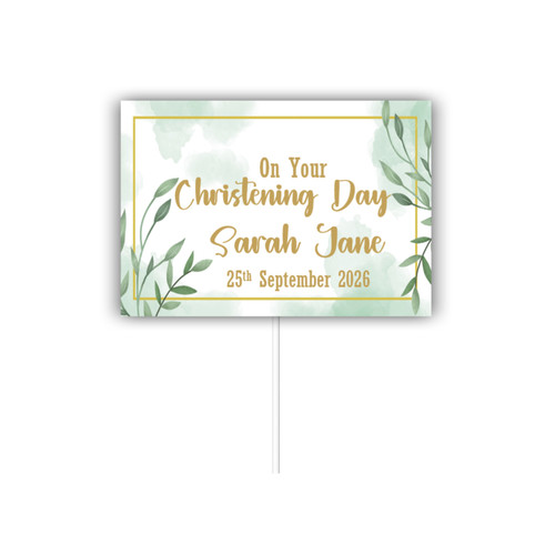 Personalised Green Leaf Christening Cake Topper