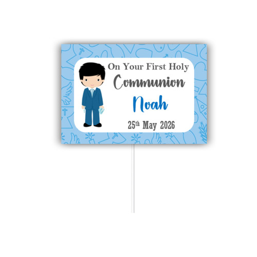 Personalised Black Hair Communion Boy Cake Topper