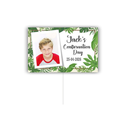 Personalised Leaf Photo Confirmation Cake Topper