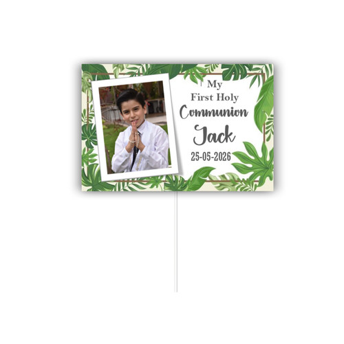 Personalised Communion Leaf Photo Cake Topper