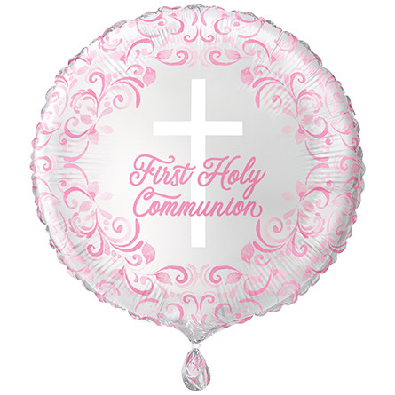 Elegant Pink Cross Communion Foil Balloon