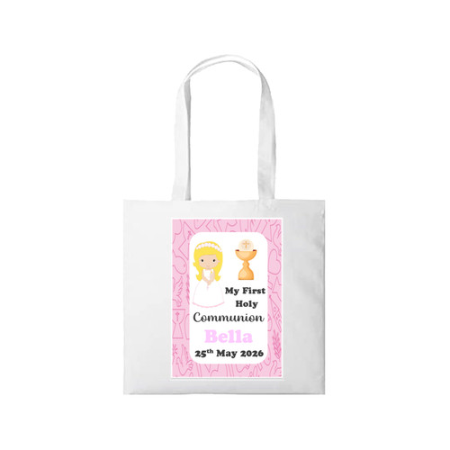 Personalised Blonde Hair Communion Girl Tote Bag