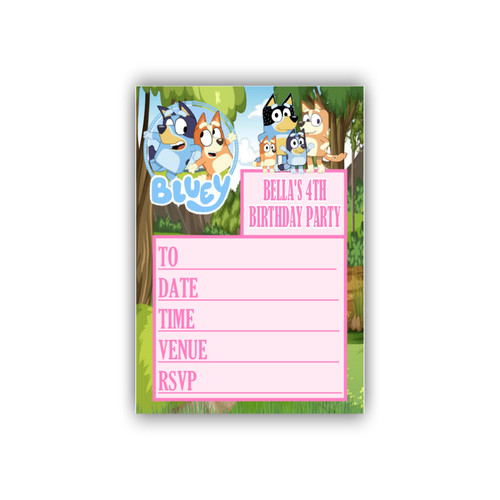 Personalised Bluey Pink Invitations