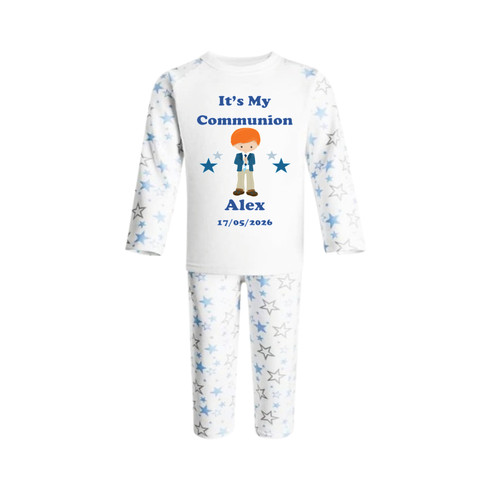 Personalised Star Red Hair Communion Boy Pyjamas