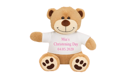 Personalised Embroidery Small Brown Christening Girl Teddy Bear