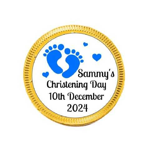 Personalised Christening Boy Chocolate Coin (15 Pack)