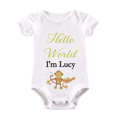 Personalised Girl Hello World Baby Vest