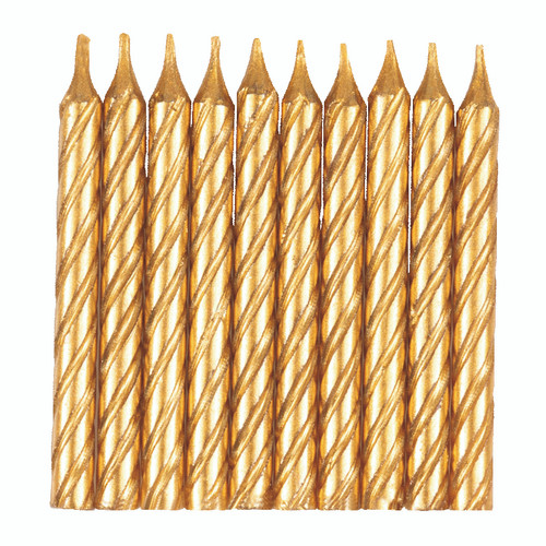 Pack of 10 Gold Birthday Candles | Birthday Party Supplies