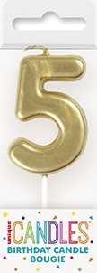 Gold Number 5 Birthday Candle