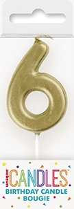 Gold Number 6 Birthday Candle
