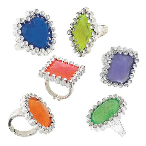 Assorted Colour Gem Rings - 24 Pieces | Girls Party Supplies