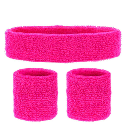 Neon Pink Sweat Bands | 80s Fancy Dress Costume Accessories