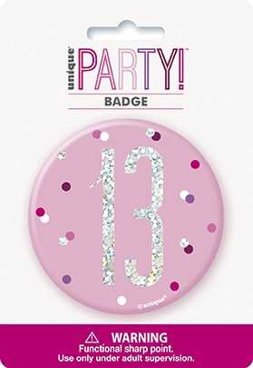 Pink Glitz 13th Badge