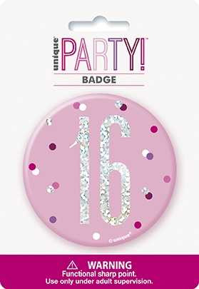 Pink Glitz 16th Badge
