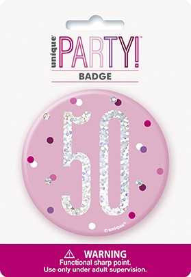 Pink Glitz 50th Badge