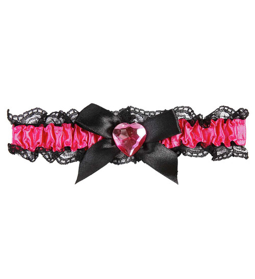 Hot Pink Hen Party Garter with Bow & Hot Pink Gem Heart