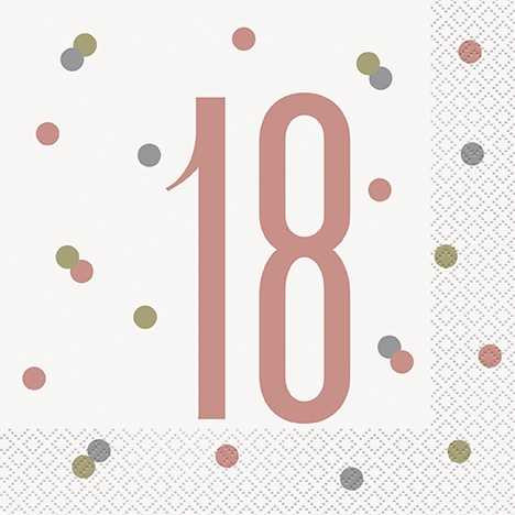 Rose Gold 18th Napkins | Elegant Rose Gold 18th Glitz Luncheon Napkins (16cm) - Perfect for Parties, Weddings, & Special Occasions - 16 ct