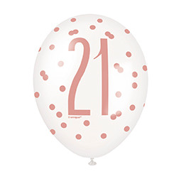 Rose Gold 21st Latex Balloons - 6Pk