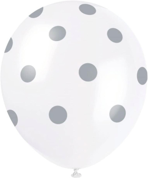 Silver Dotted Latex Balloons (30cm) Pack of 6 - Perfect for Celebrations and Parties