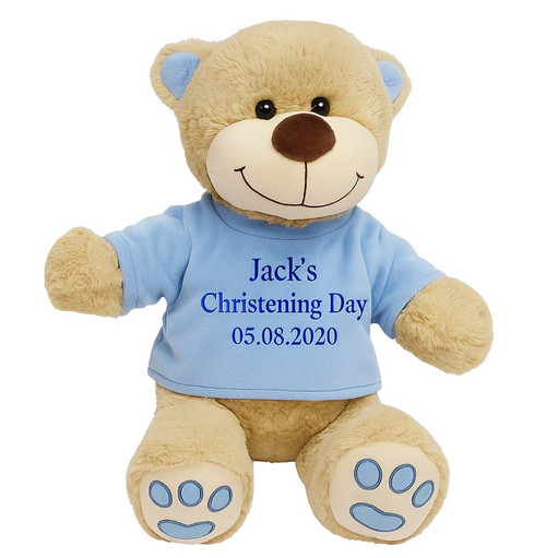 Personalised Embroidery Small Blue Christening Bear