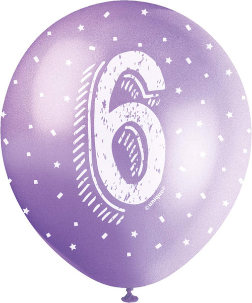Assorted Colour Number 6 Latex Balloons (30cm) Pack of 5 - Perfect for Birthdays & Special Occasions