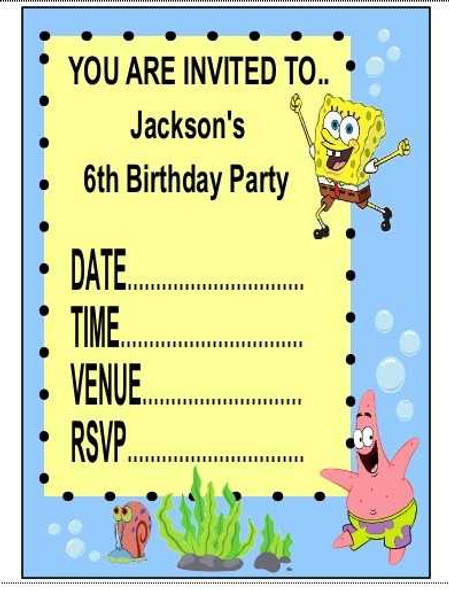 Personalised Yellow Sponge Party Invites