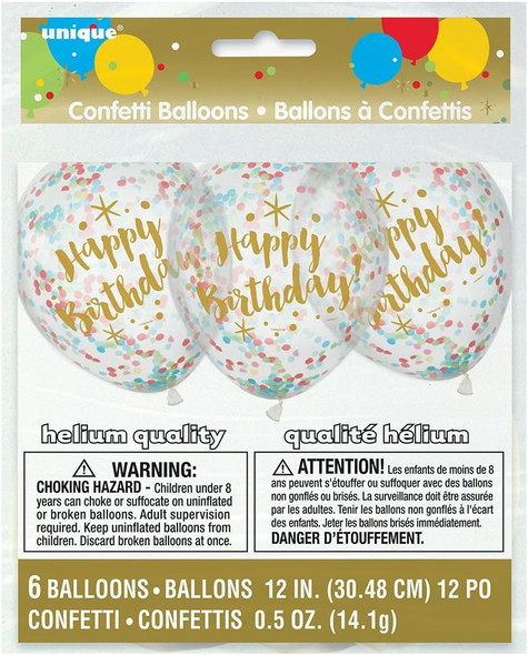 Glitzy Gold Birthday Clear Latex Balloons with Confetti (30cm) Pack of 6 - Premium Quality Balloons for Parties & Celebrations