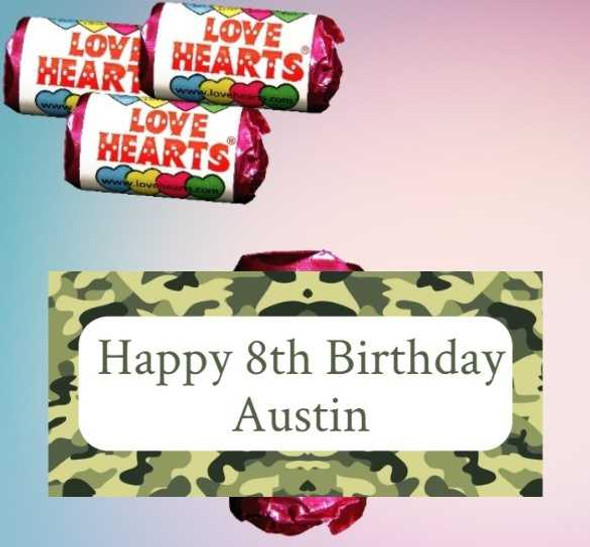 Personalised Camo Loveheart Sweets (9 Pack)