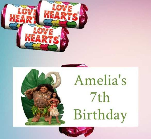 Personalised Moana Loveheart Sweets (9 Pack)