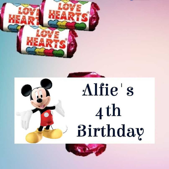 Personalised Mickey Mouse Loveheart Sweets (9 Pack)