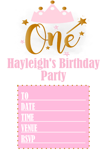 Personalised Pink & Gold 1st Party Invites