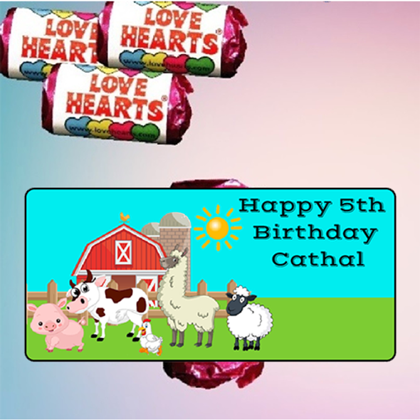 Personalised Farm Animals Love Heart Sweets (9 Pack)