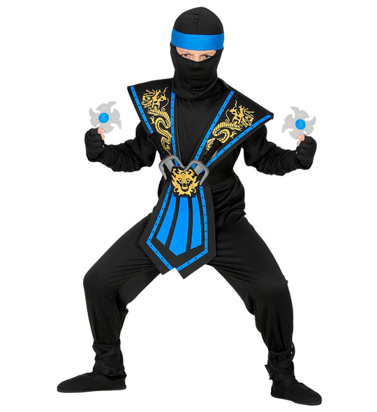 Blue Kombat Ninja Costume Weapons Pose