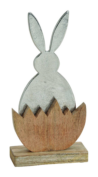 Metal Rabbit In Wooden Mango Egg Decoration