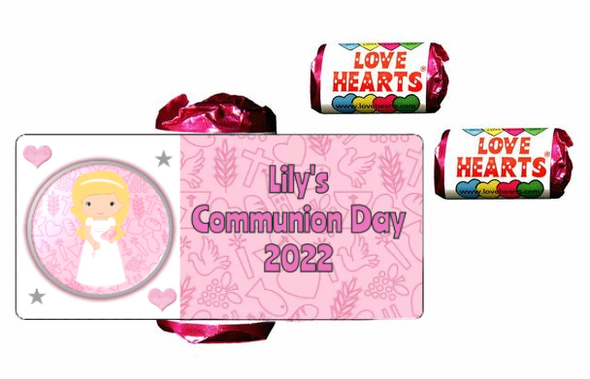 Personalised Blonde Girl Communion Lovehearts (9 Pack)