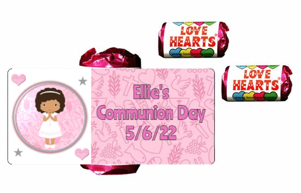 Personalised Pink Cross Communion Girl Lovehearts (9 Pack)