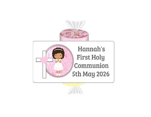 Personalised Pink Cross Communion Girl Lovehearts (9 Pack)