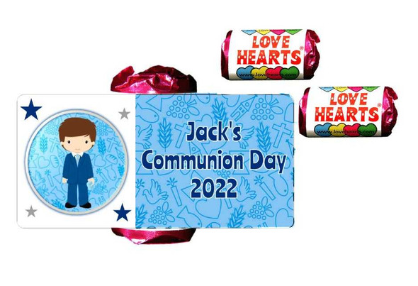 Personalised Communion Boy's Lovehearts (9 Pack)