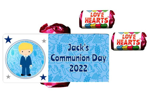 Personalised Blonde Communion Boy Lovehearts (9 Pack)