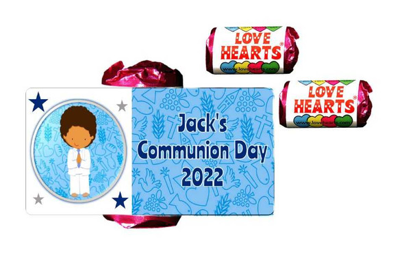 Personalised Blue Cross Communion Lovehearts (9 Pack)