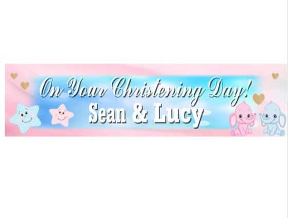 Personalised Twins Christening Party Banner