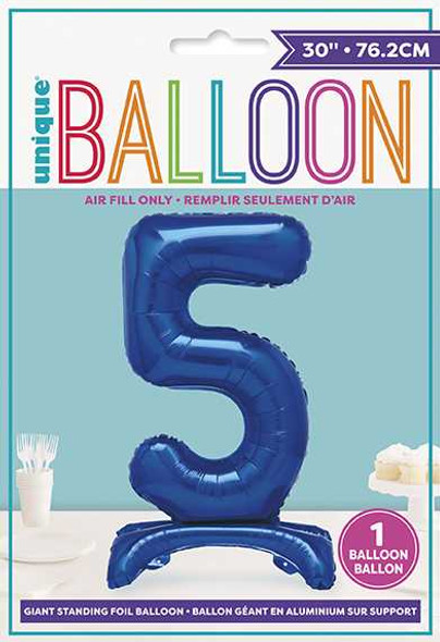 Number 5 Standing Blue Balloon