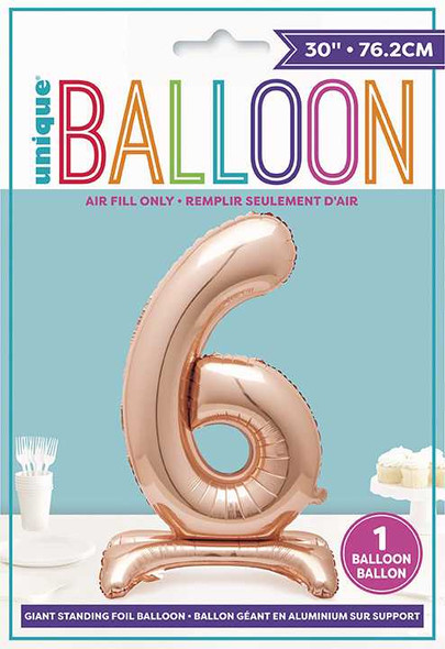 Number 6 Standing Rose Gold Balloon